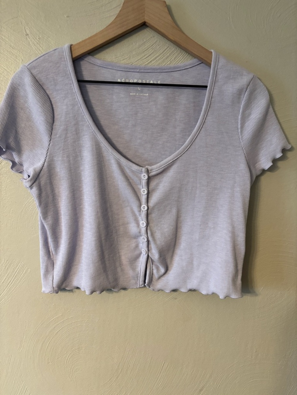 Aeropostale Light Lavender Ribbed Button-Front Crop Top